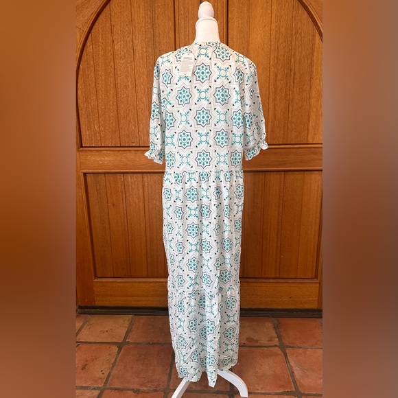 Made with Love NWT large white with geometric designs boho tier maxi dress - Picture 7 of 8